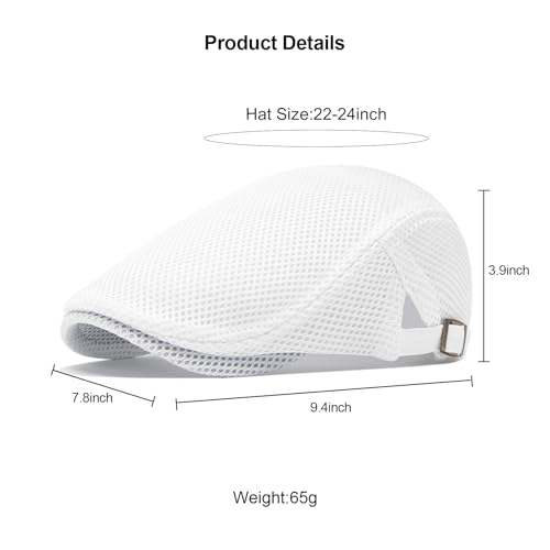 Mens Mesh Cap Flat Ivy Gatsby Newsboy Beret Driving Hat Adjustable Breathable Summer Hats - color: White