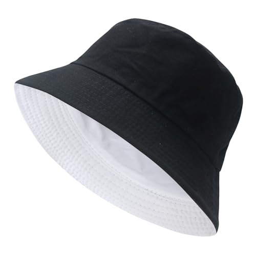 NPQQUAN Reversible Bucket Hats for Men Woman Packable Foldable Sun Hats for Women - color: Black/White(reversible)