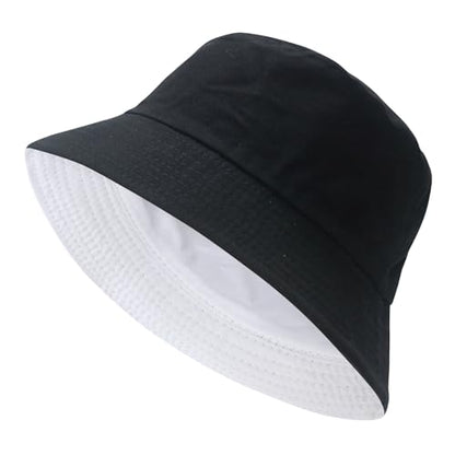 NPQQUAN Reversible Bucket Hats for Men Woman Packable Foldable Sun Hats for Women - color: Black/White(reversible)