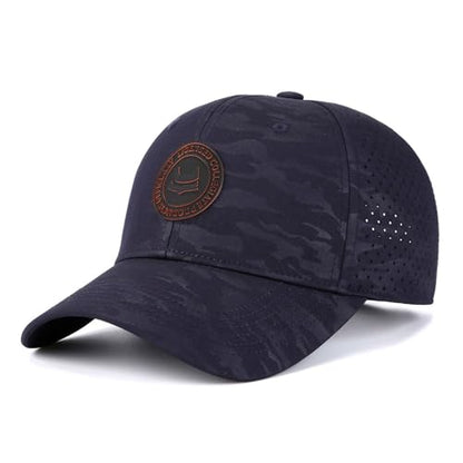 Men's Quick Dry Baseball Cap Original Camouflage Laser Perforated Breathable Golf Ball Caps Curved Brim Structured Hats - color: Navy