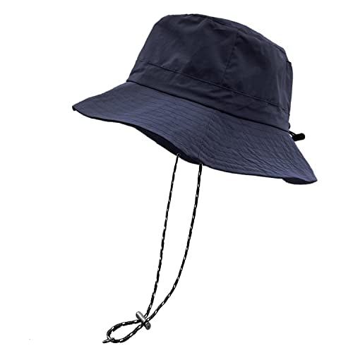 woogwin Waterproof Bucket Rain Hat with Chin Strap Quick Dry Packable Boonie Sun Hat Safari Hat UV Protection - color: Navy