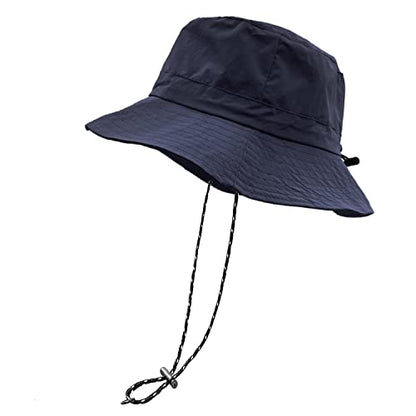 woogwin Waterproof Bucket Rain Hat with Chin Strap Quick Dry Packable Boonie Sun Hat Safari Hat UV Protection - color: Navy