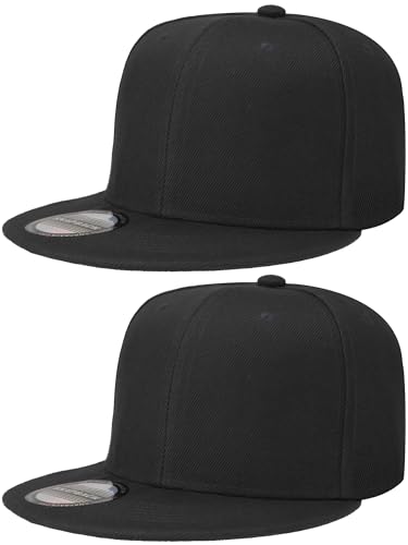 Falari Classic Snapback Hat, 2-Pack, Flat Bill, Adjustable Size, Hip Hop Style - color: Black & Black
