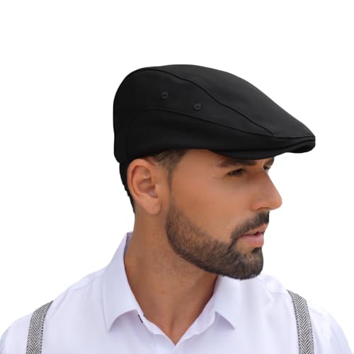 Newsboy Cap for Men Adjustable Flat Ivy Cabbie Gatsby Cap Driving Hunting Hat - color: G-black, size: Large