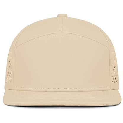 4 Inclusive Sizes Flat Bill Performance Trucker Hat Men Women, 7 Panel Snapback Running - color: 18.khaki