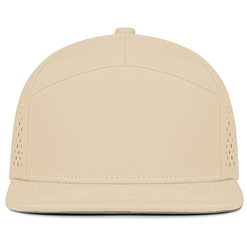 4 Inclusive Sizes Performance Flat Brim Trucker Hat Men Women, 7 Panel Snapback Running - color: 68.khaki