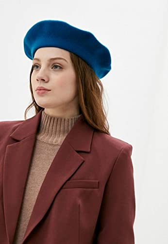 Women French Wool Beret Hats - Solid Color Classic Beanie Winter Cap - color: Thicker-blue