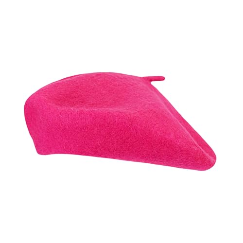 Gllutt Women Wool Beret Hat French Style Solid Color - color: Hot Pink