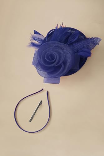 BABEYOND Fascinators Hats for Women Tea Party Mesh Flower Pillbox Derby Hat - color: Navy Blue