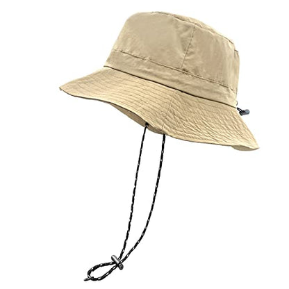 woogwin Waterproof Bucket Rain Hat with Chin Strap Quick Dry Packable Boonie Sun Hat Safari Hat UV Protection - color: Khaki
