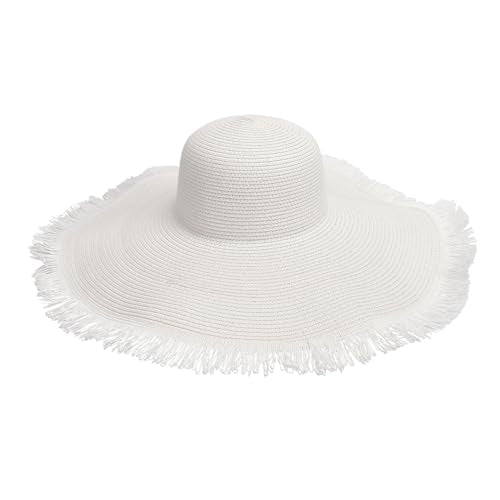 Womens Mens Wide Brim Straw Panama Hat Beach Sun Hat Summer Wide Brim Straw Roll up Hat Fisherman's UPF 50 - color: Milk White 1