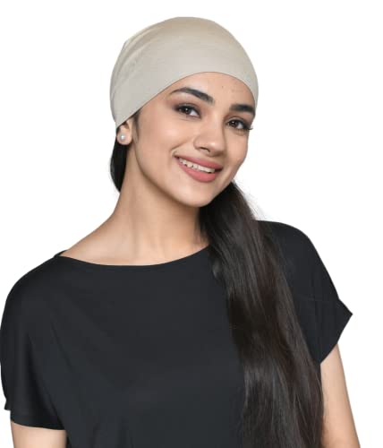 Chemo Hats Solid Sleep Cap Women's Bamboo Soft Headwear Cancer Cap Chemo Headwear Women - color: Beige