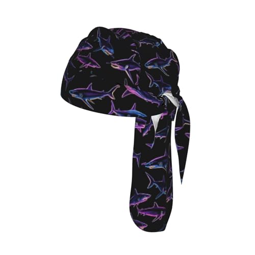 Adjustable Cycling Cap, Quick Dry Sports Bandana Skull Cap Helmet Liner - color: Neon Shark