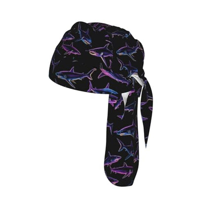 Adjustable Cycling Cap, Quick Dry Sports Bandana Skull Cap Helmet Liner - color: Neon Shark