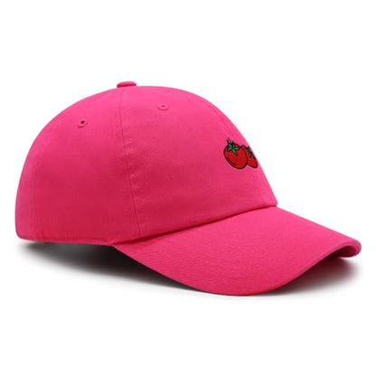 JPAK Two Tomatoes Premium Dad Hat Embroidered Cotton Baseball Cap Vegetables Embroidery - color: Hot Pink