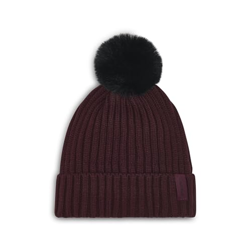 Calvin Klein Women's Faux Fur Pom Winter Beanie with Velboa Fleece Lining - color: Rhubarb