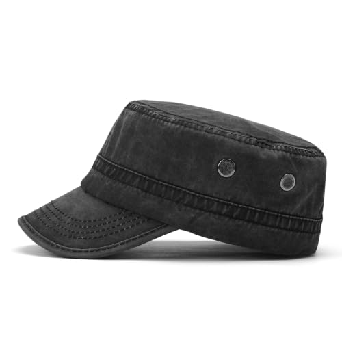 2 Pack Military Caps for Men Women, Washed Cotton Cadet Army Hats - color: Black+khaki