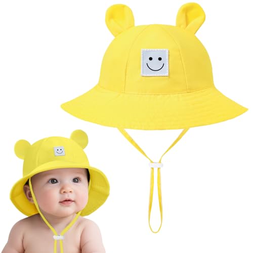 Baby Bucket hat Cute Infant Bear Sun Hat Summer Girls Boys Cap - color: Yellow