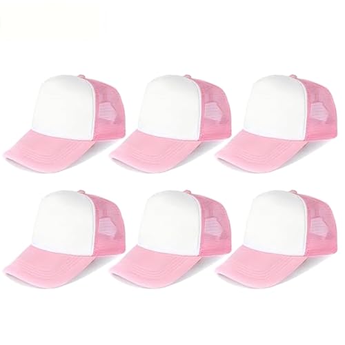 Trucker Hats Bulk Blank Mesh Sublimation Blank Hats Adjustable Baseball Caps Hats for Men and Women - color: 6pcs Pink and White Hat