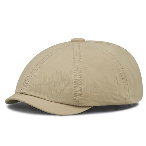 Clakllie Cotton Newsboy Cap Lightweight Short Brim Golf Flat Cap for Men Vintage Ivy Irish Hat Classic Gatsby Driving Beret - color: Cdus-dbl242-beige
