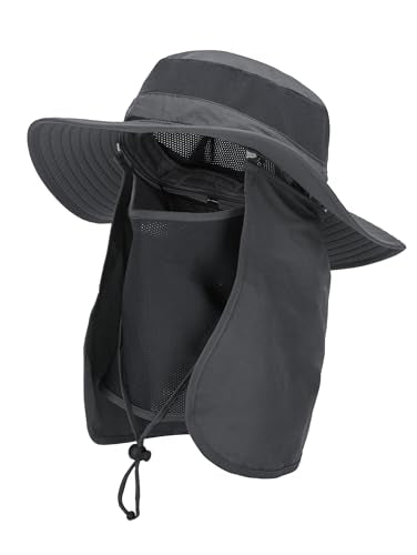 Fishing Hat, UPF 50+ Sun Cap with Detachable Mask - color: Dark Grey