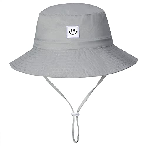 MaxNova Baby Sun Hat Smile Face UPF 50+ Toddler Bucket Hat for Boys Girls 0-7 Years - color: 2pack Smile Face Grey /Navy, size: 0-6 Months