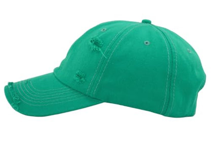 TSSGBL Unstructured Distressed Baseabll Cap Cotton Soft Dad Hat Adjustable Low Profile Headwear Ball Caps for Women Men - color: Distressed Kelly Green, size: Medium-Large