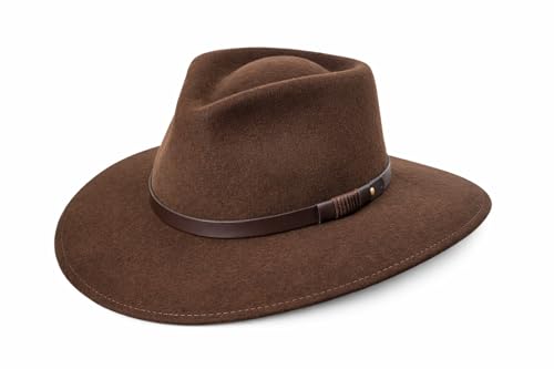 Bigalli Australian Wool Felt Hat - Outdoor Fedora Style - Crushable Water - Resistant UV Protection - color: Chocolate, size: X-Large