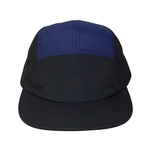 5 Panel Baseball Cap Camp Cap Taslon Short Brim Cap Quick Dry Hat Flat Bill Big Size Large Caps Oversize Running Hat - color: Black&blue, size: 7 1/4