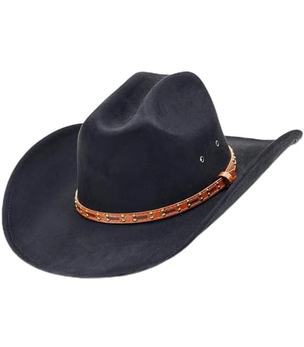 Cowboy Hat for Men and Women - Cattleman Wide Brim Western Cowgirl Hat with Gift Packaging - color: Dark Black, size: 7 1/8-7 1/4