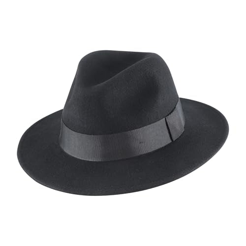 Home Prefer Wool Fedora Hat with Band Wide Brim Panama Hat for Men Women - color: Black, size: 7 1/8-7 1/4