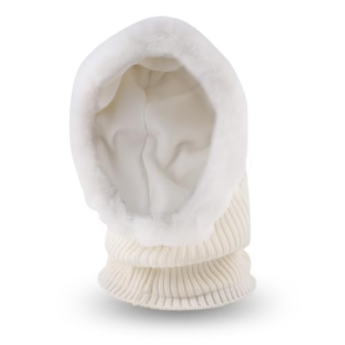Winter Fleece Balaclava Warm Men Hood Hat Knit Women Hooded Scarf - color: White