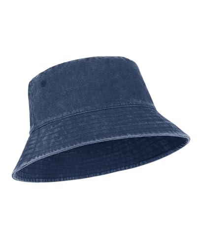 Zylioo XL XXL Bucket Hat for Big Heads, Washed Cotton Sun Hat - color: Navy Blue-lined, size: Large