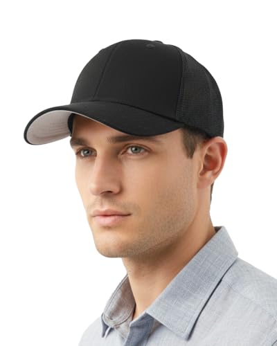 Zylioo XXL Fitted Trucker Hat,Large Stretch Mesh Summer Cap for Men Women - color: Black, size: Medium-Large
