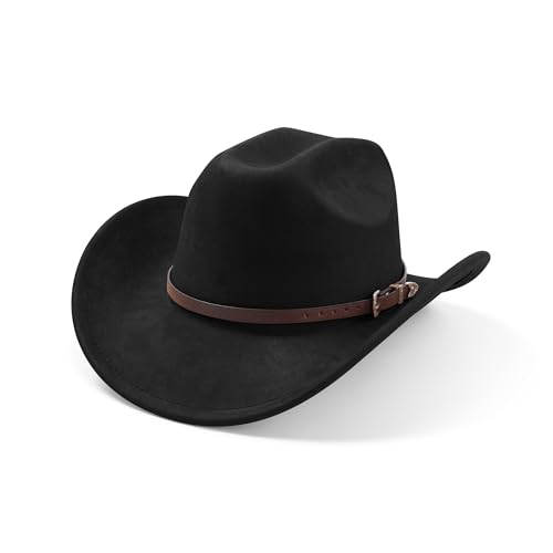 Cowboy Hats for Women and Men with Wide Brim Felt Suede Western Hats for Cowgirls and Cowboys - color: Black