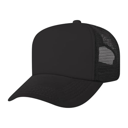 TOPTIE Kids Trucker Hat 5-Panel Foam Front Snapback Cap (Ages 3-7) - color: Black