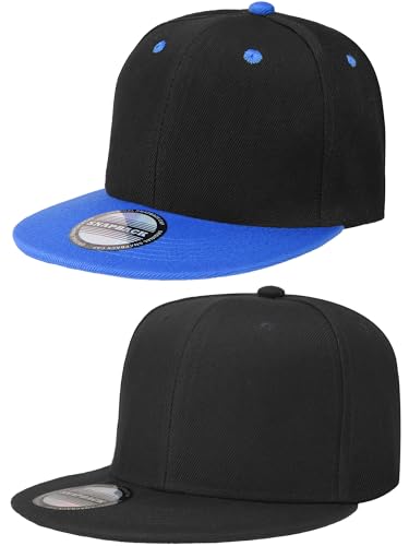 Falari Classic Snapback Hat, 2-Pack, Flat Bill, Adjustable Size, Hip Hop Style - color: Black & Black/Royal