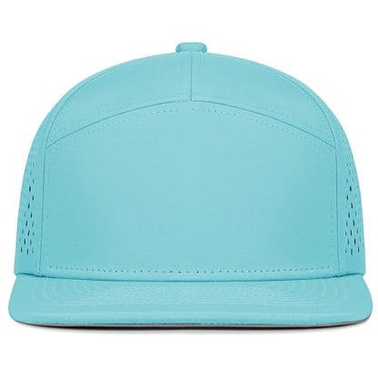 4 Inclusive Sizes Performance Flat Brim Trucker Hat Men Women, 7 Panel Snapback Running - color: 73.sky Blue