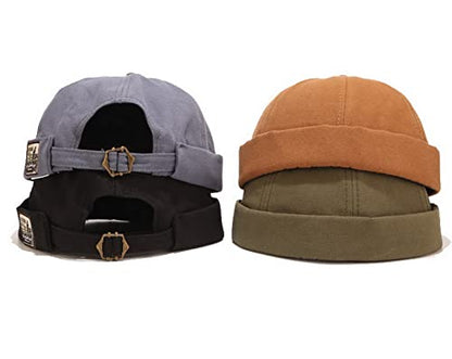 Faringoto Mens Cotton Brimless Skullcap Sailor Cap Rolled Cuff Retro Beanie Hat - color: 3color