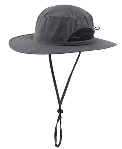 Kids Sun Protection Hat Quick Dry Adjustable Wide Brim Bucket Hat for Boys Girls Summer Fishing Hiking - color: Grey