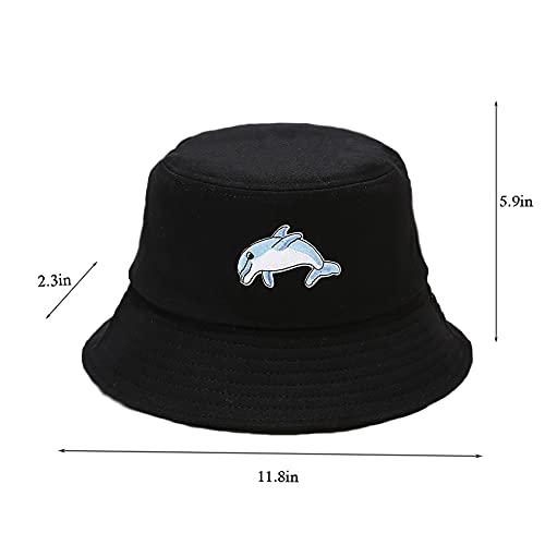 Cotton Bucket Hat Solid Color Beach Hat Summer Travel Sun Hats Fisherman Cap - color: Dolphin Black