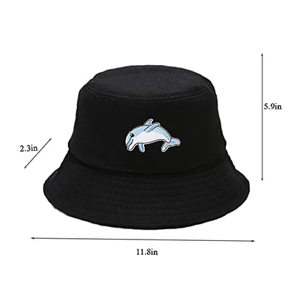 Cotton Bucket Hat Solid Color Beach Hat Summer Travel Sun Hats Fisherman Cap - color: Dolphin Black