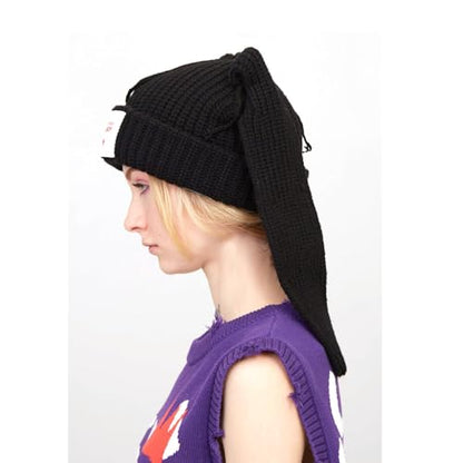 Knitted Beanie Hat Cute Rabbit Long Ears Fun Caps Fluffy Winter Warm Knitted Rabbit Hats Outdoor Slotty Cap - color: Coffeec