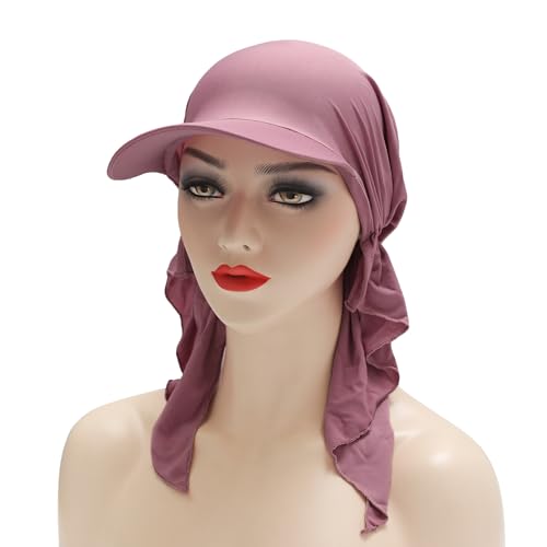 ZLYC Chemo Headwear for Women Brim Visor Head Scarf Pre Tied Headwraps Lightweight Skull Cap - color: Solid Purple White