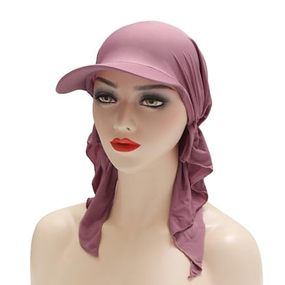ZLYC Chemo Headwear for Women Brim Visor Head Scarf Pre Tied Headwraps Lightweight Skull Cap - color: Solid Purple White