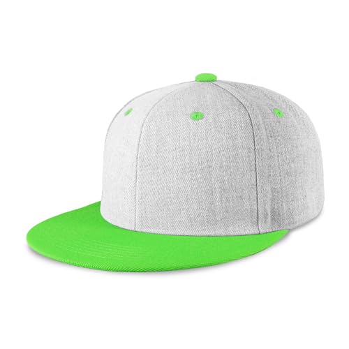 CHOK.LIDS Classic Snapback Flat Bill Hat Blank Adjustable Baseball Cap - color: Ash/Lime