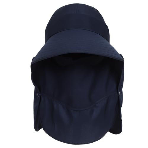 LA CARRIE Women Sun Hats Detachable Wide Brim UV UPF 50+ Face Mask Visor with Neck Flap Hat for Summer Beach - color: Navy