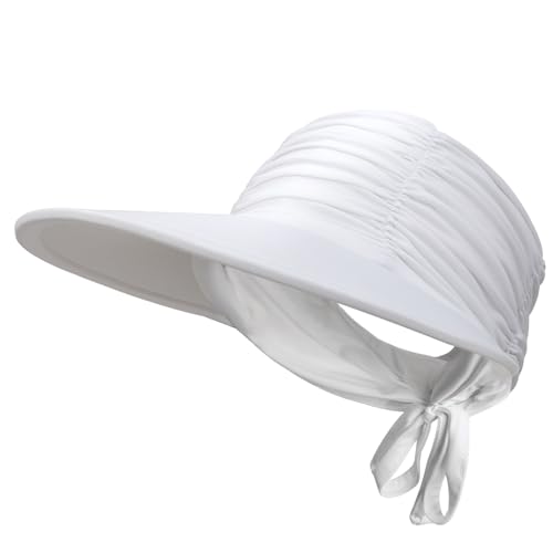 Women Visor Sun Hat Adjustable Foldable Wide Brim Sun Hats Summer UPF 50+ UV Protection Visor Cap for Outdoor Beach - color: White B