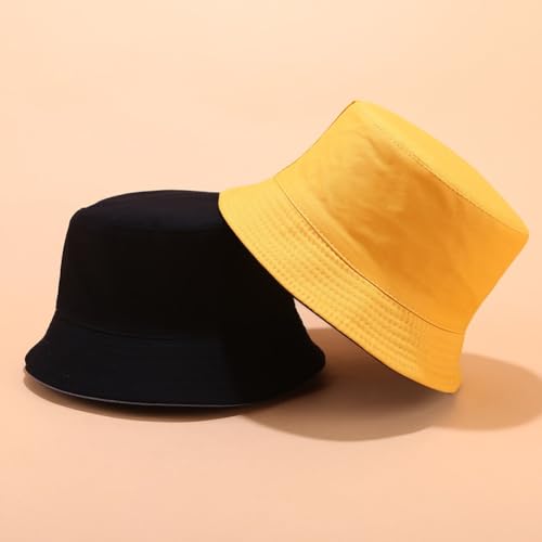 Quanhaigou Bucket Hats Unisex Summer Travel Beach Fisherman Cap for Men Women Teens - color: Plain Yellow Black