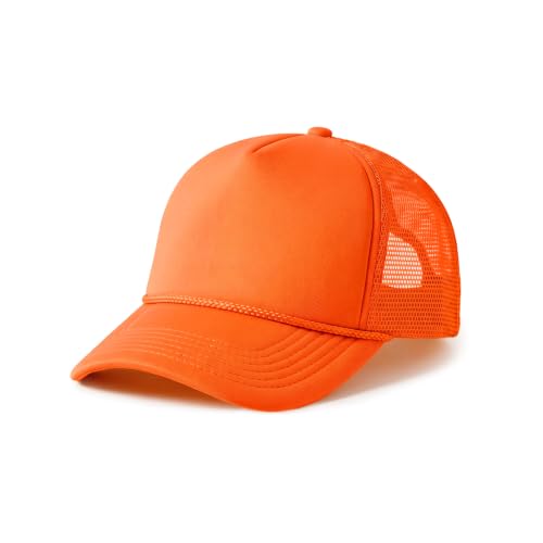 CHOK.LIDS Blank Foam Trucker Hat, Retro Mesh Rope Snapback Cap, Men Women - color: Curved Brim (Neon Orange)
